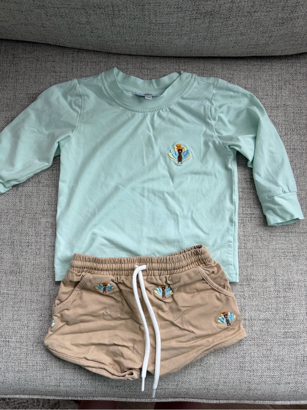 Kids Matching Set - Mint Top & Tan Shorts